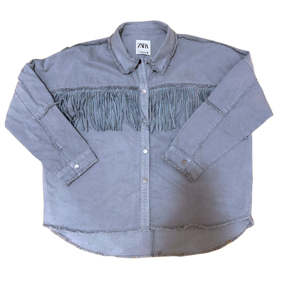 ZARA | Rhinestone fringe denim shacket